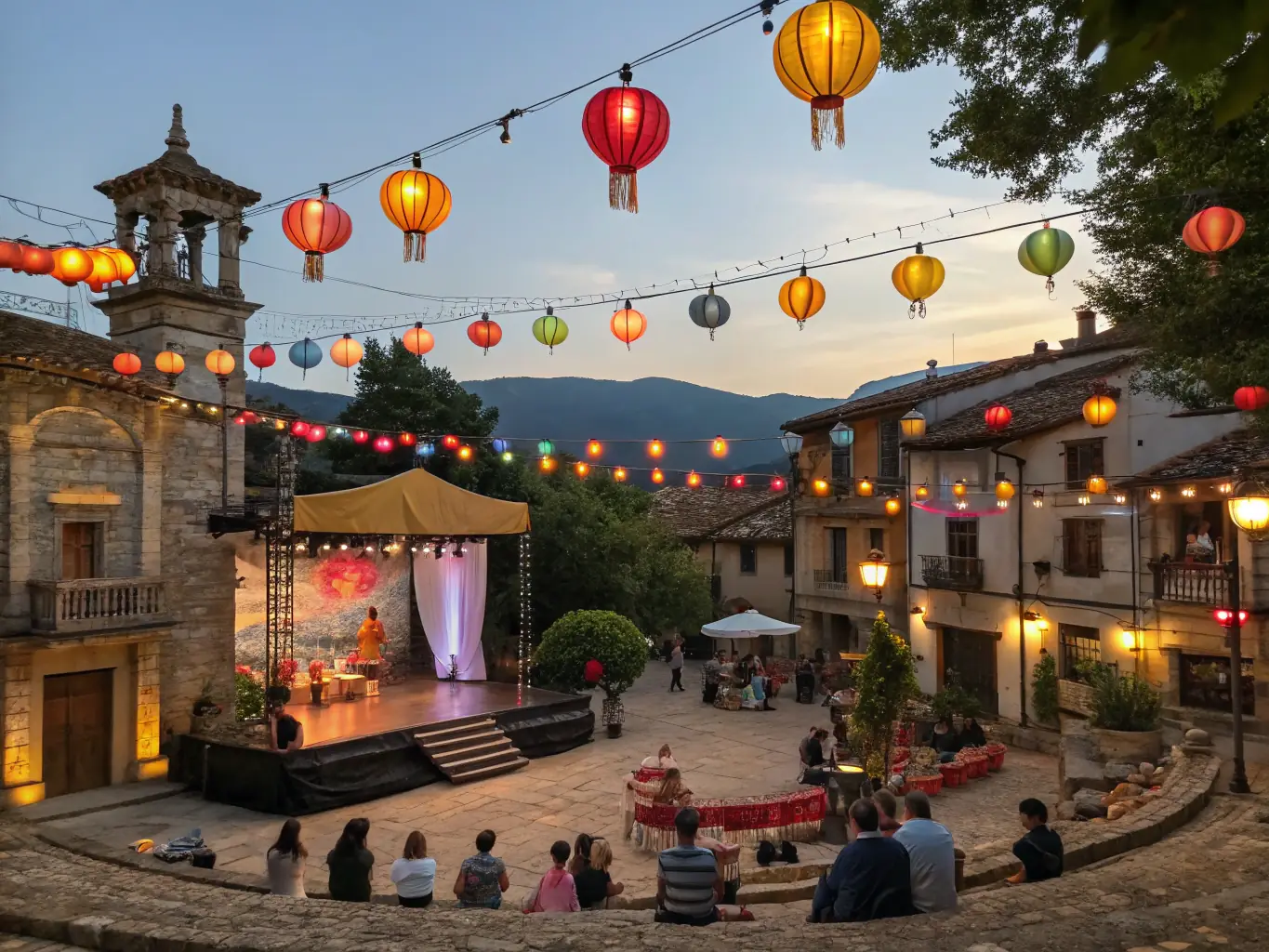A vibrant image depicting a local festival organized by COMITE DES FETES DE TOURVILLE EN AUGE, showcasing community members enjoying traditional music and dance.