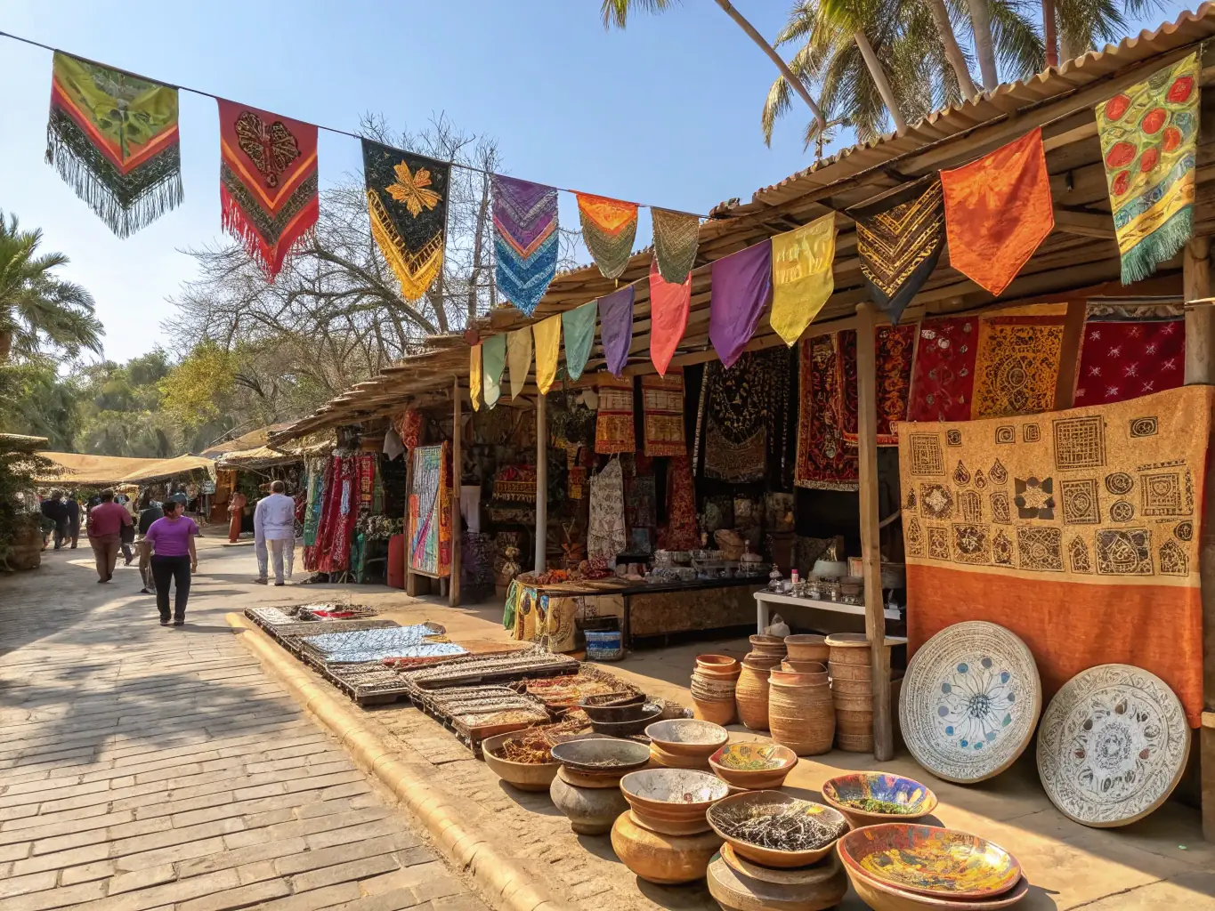 An image capturing the excitement of a local fair, with stalls showcasing local crafts and produce, organized by COMITE DES FETES DE TOURVILLE EN AUGE.